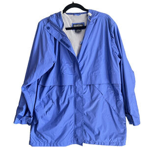 Vtg Y2K Lands End BLUE Hooded Vent Rain Coat Jacket Women 14-16 Gorpcore